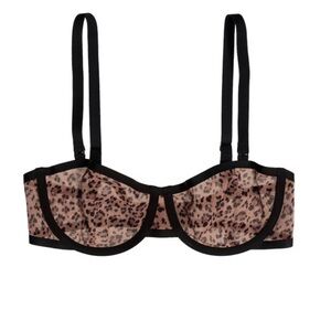 CUUP The Balconette Mesh Leopard Print Bra 38F Underwire Unlined